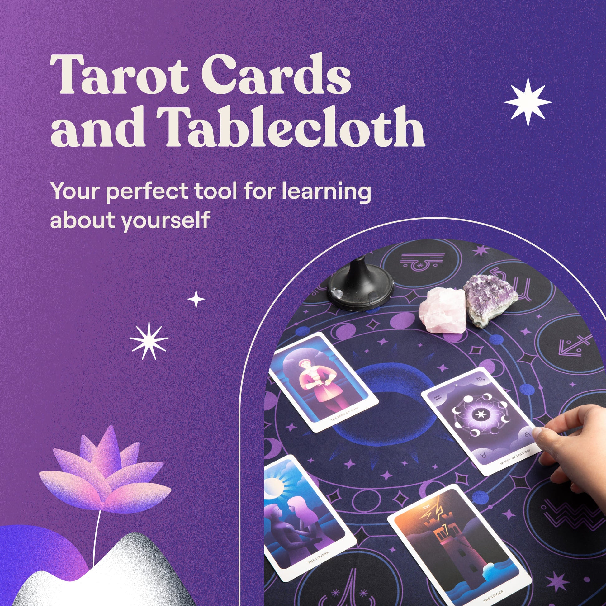 Tarot tablecloth for divination practices with moon and star symbols